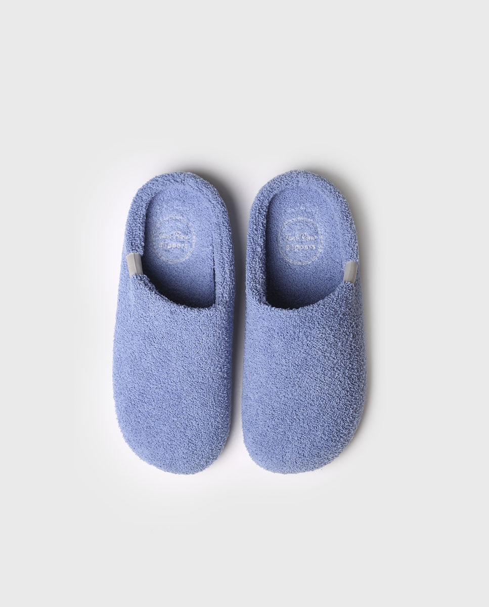 Zapatillas de casa abiertas de mujer de tejido de toalla en tonos lisos - Toni Pons - Azul Azul-3