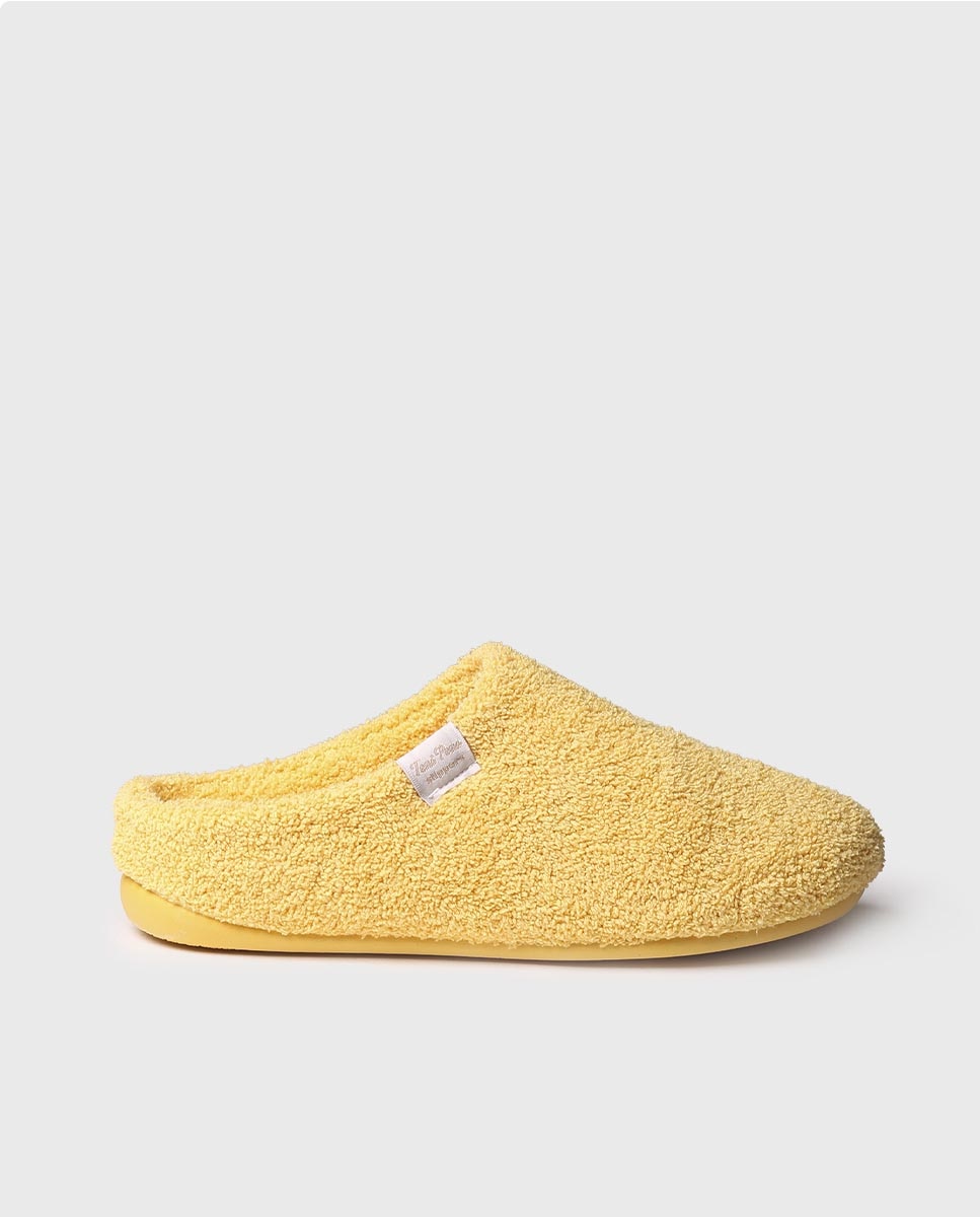 Zapatillas de casa abiertas de mujer de tejido de toalla en tonos lisos - Toni Pons - Amarillo Amarillo-1