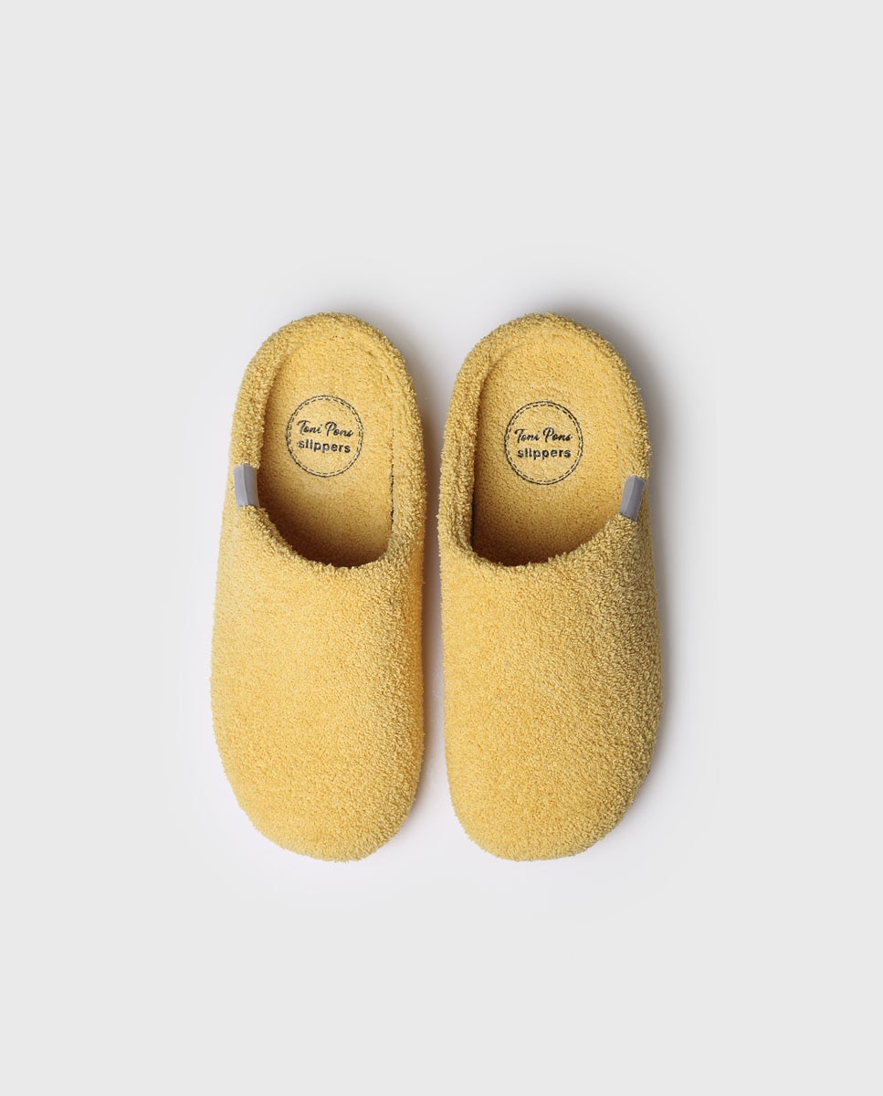 Zapatillas de casa abiertas de mujer de tejido de toalla en tonos lisos - Toni Pons - Amarillo Amarillo-3