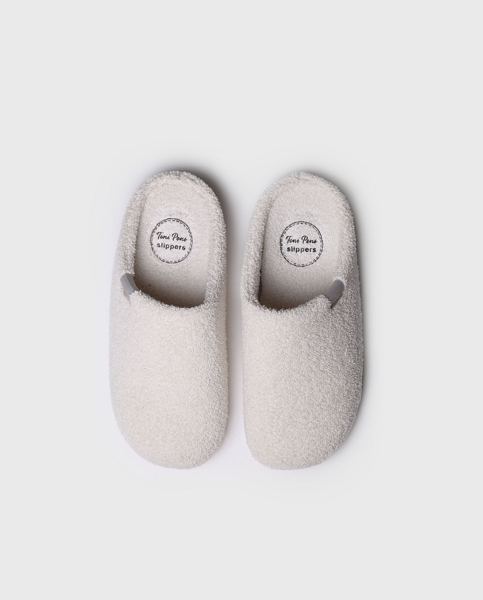 Zapatillas de casa abiertas de mujer de tejido de toalla en tonos lisos - Toni Pons - Crudo Crudo-3