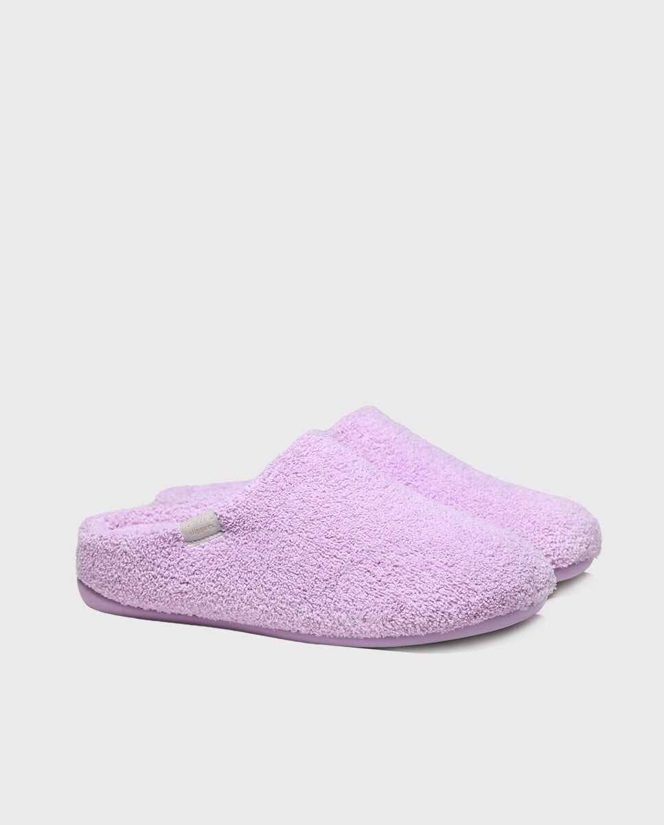 Zapatillas de casa abiertas de mujer de tejido de toalla en tonos lisos - Toni Pons - Rosa Rosa-2