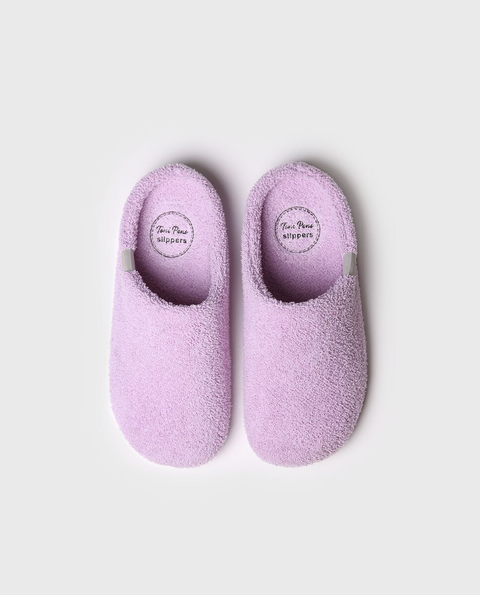 Zapatillas de casa abiertas de mujer de tejido de toalla en tonos lisos - Toni Pons - Rosa Rosa-3
