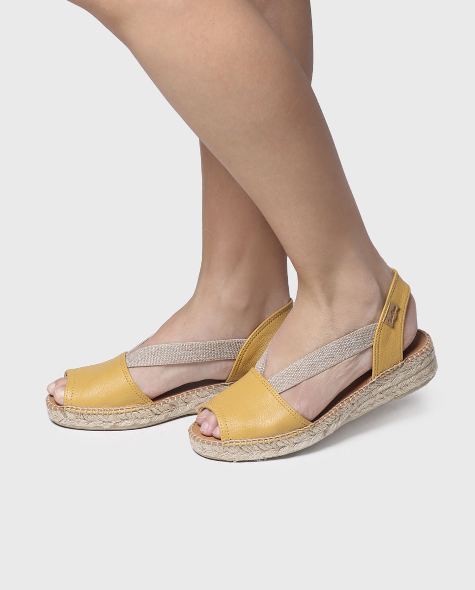 Alpargatas planas de mujer de piel con elásticos - Toni Pons - Amarillo Amarillo-4