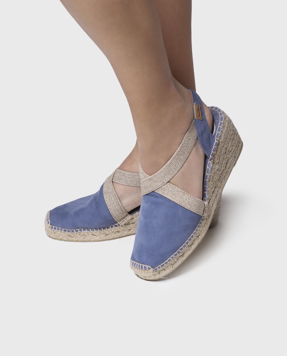 Alpargatas de cuña de mujer de ante con elásticos - Toni Pons - Azul índigo Azul índigo-4