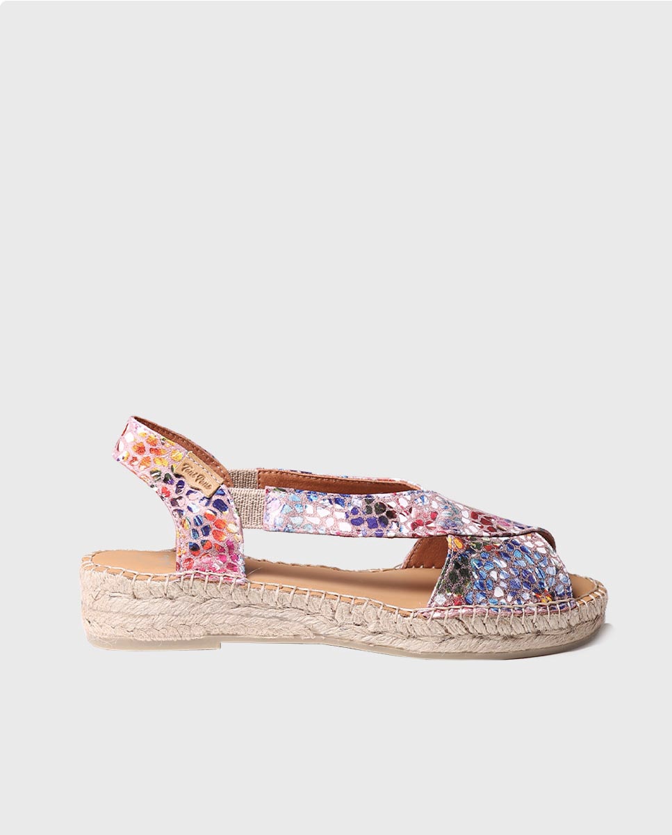 Alpargatas de cuña de mujer de piel con estampado de flores y elásticos - Toni Pons - Multicolor Multicolor-1