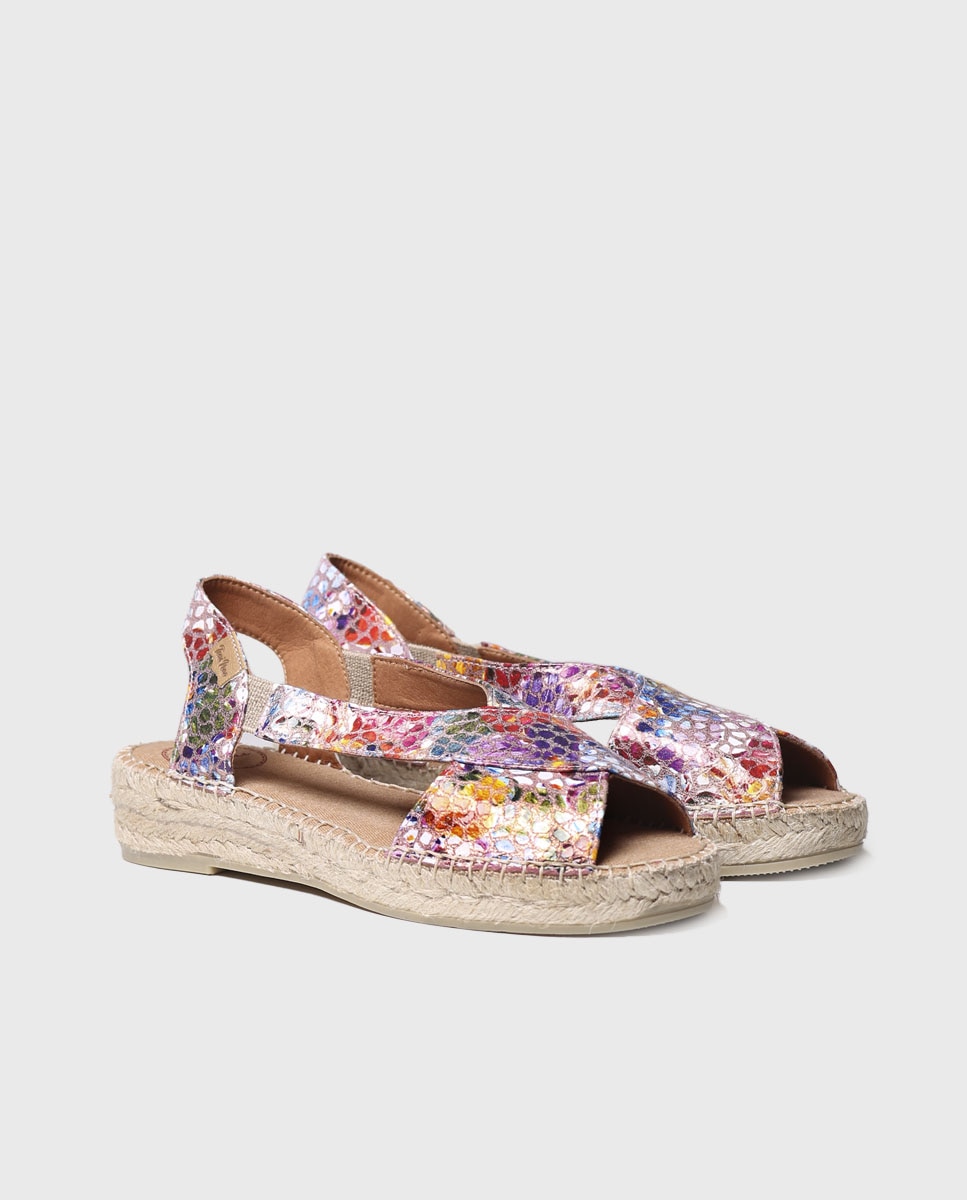 Alpargatas de cuña de mujer de piel con estampado de flores y elásticos - Toni Pons - Multicolor Multicolor-2