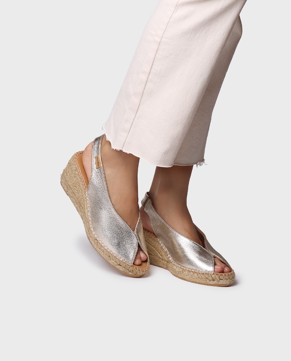 Alpargatas de cuña de mujer de piel con elástico - Toni Pons - Oro Oro-2