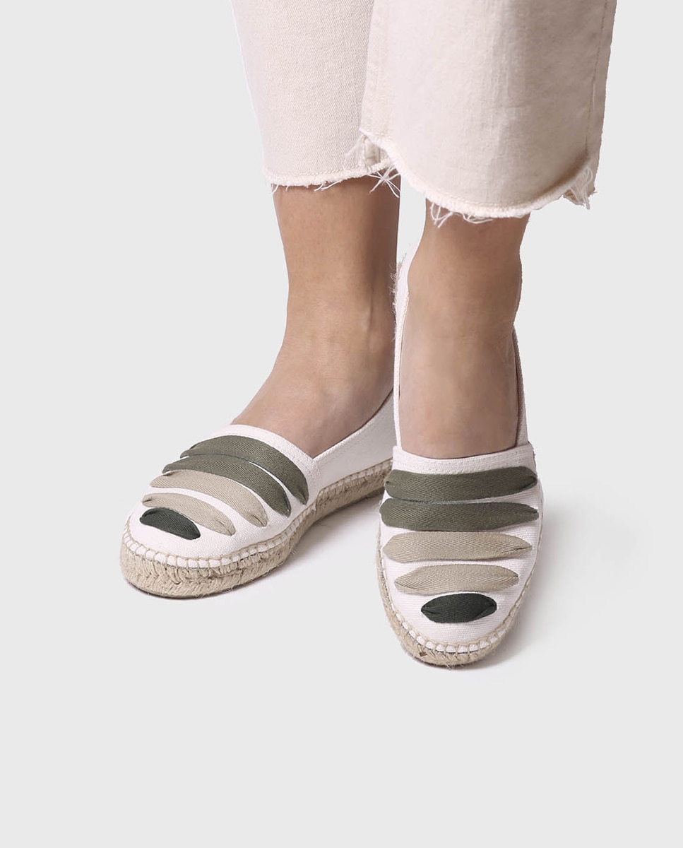 Alpargatas planas de mujer de algodón con cintas - Toni Pons - Kaki Kaki-4