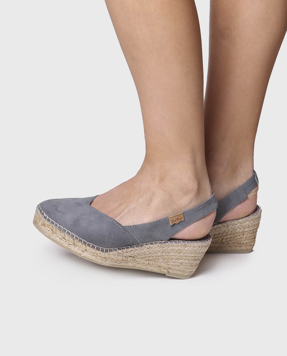 Alpargatas de cuña de mujer de ante con elástico - Toni Pons - Gris Gris-4