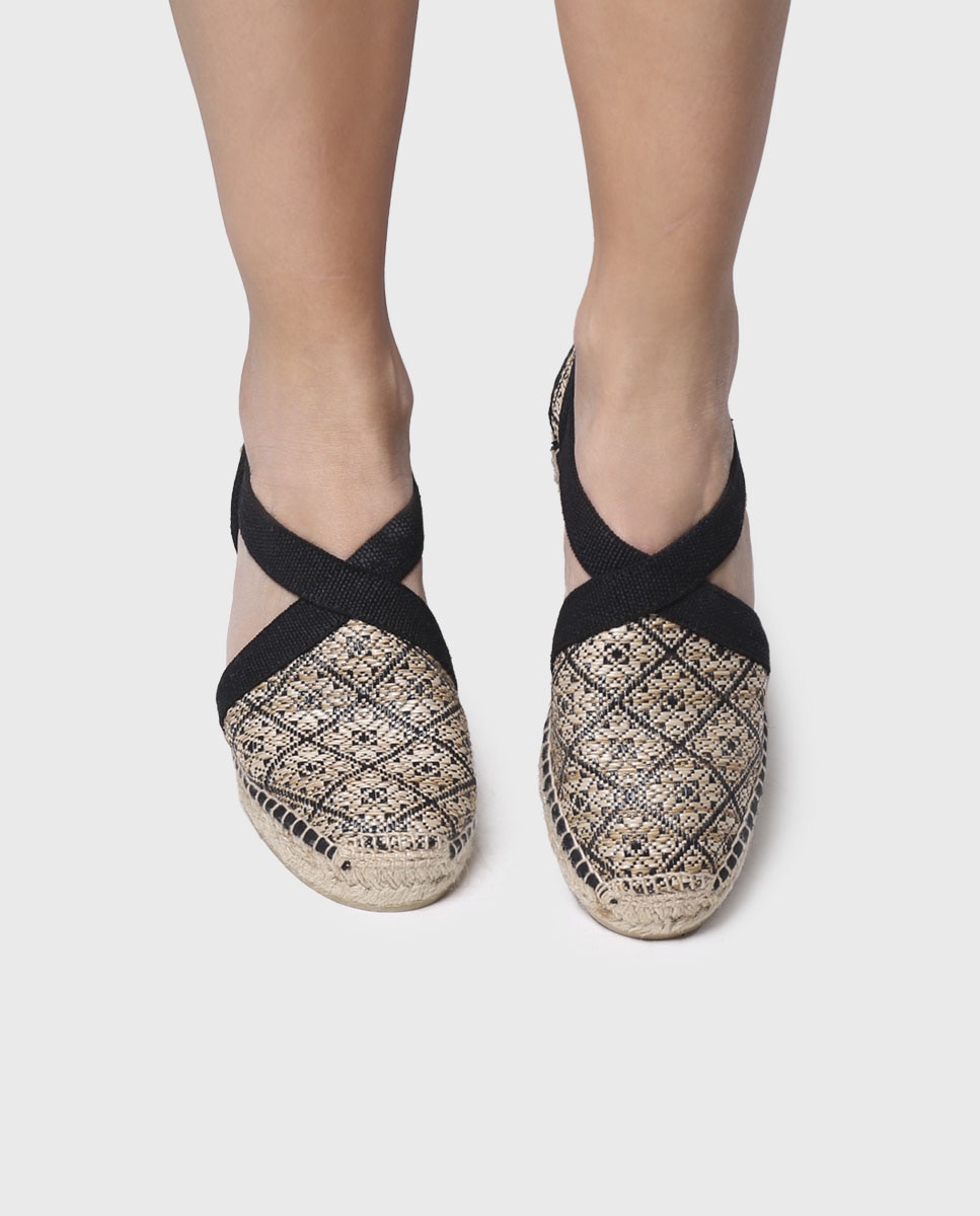 Alpargatas de cuña de mujer de tejido estampado con elásticos - Toni Pons - Negro Negro-4