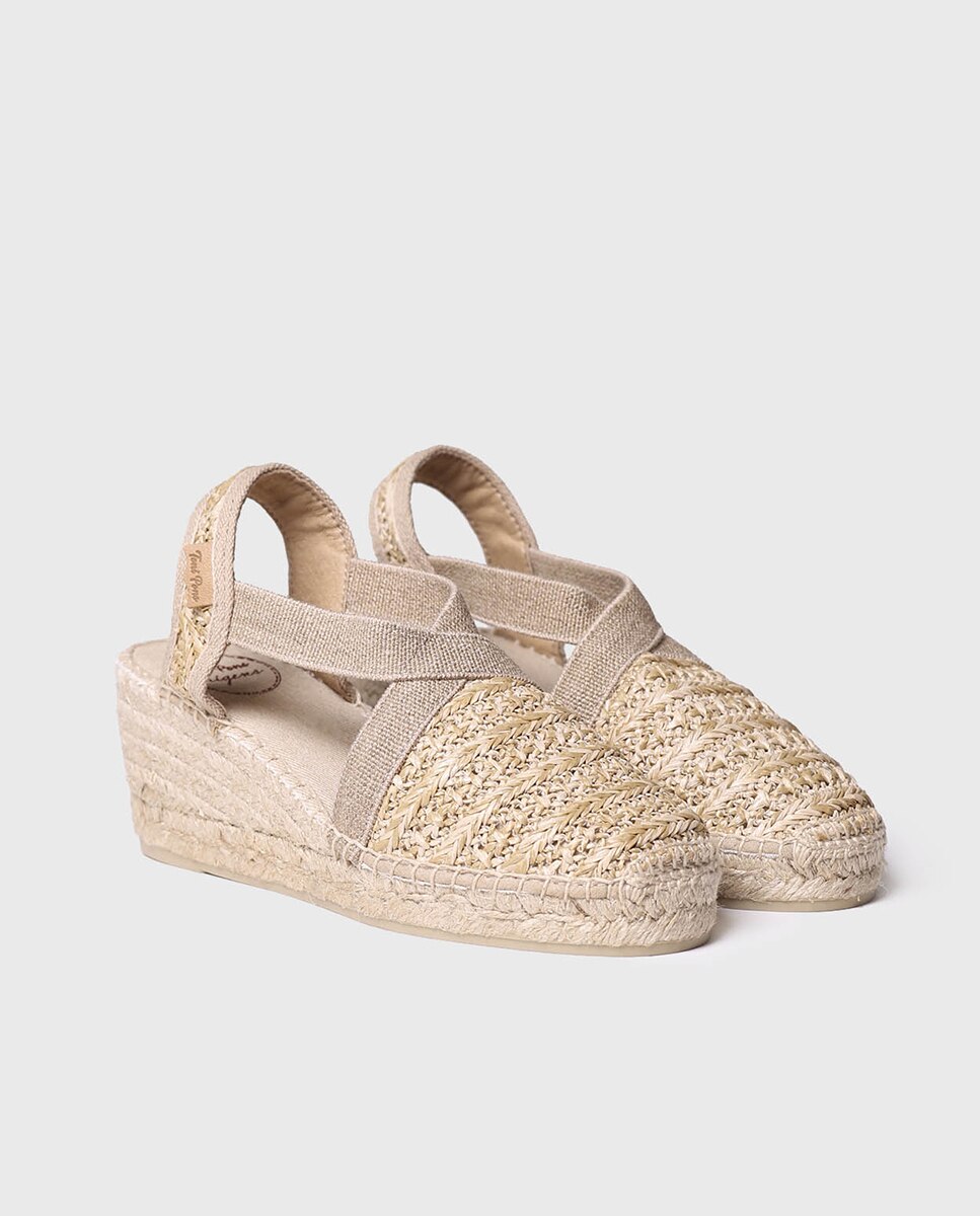 Alpargatas de cuña de mujer de tejido estampado con elásticos - Toni Pons - Natural Natural-2