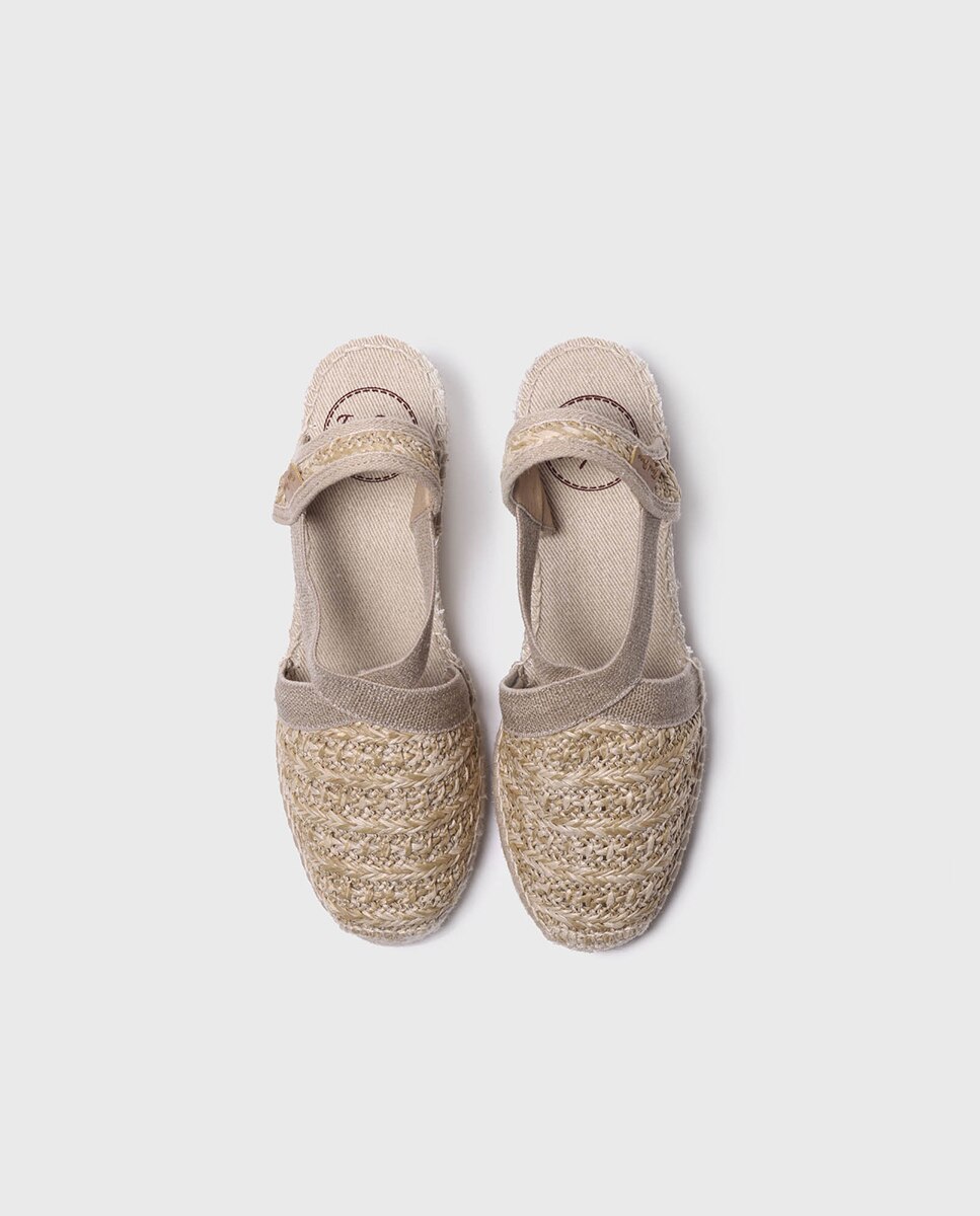 Alpargatas de cuña de mujer de tejido estampado con elásticos - Toni Pons - Natural Natural-3