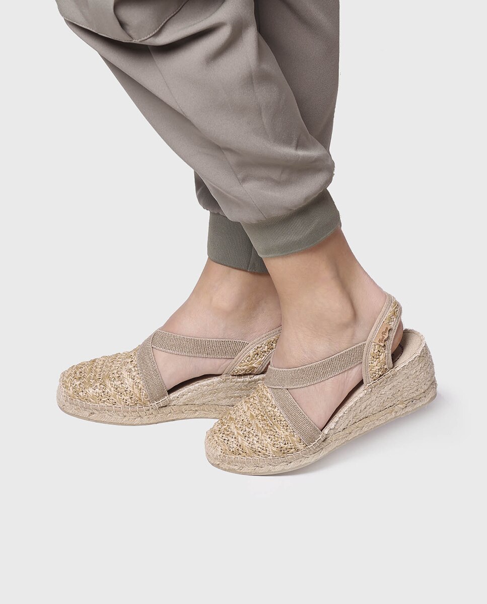 Alpargatas de cuña de mujer de tejido estampado con elásticos - Toni Pons - Natural Natural-4