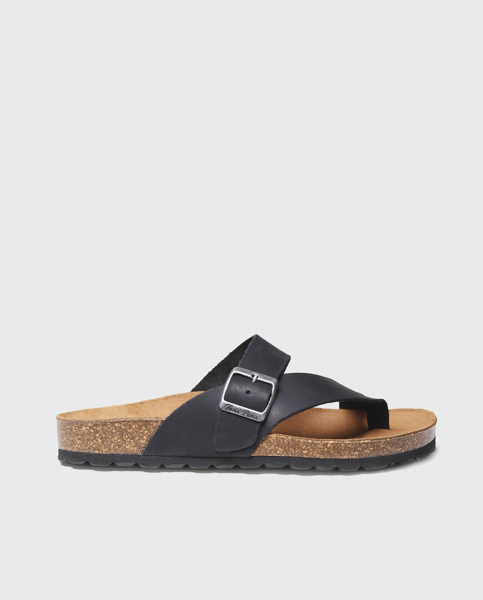 Sandalias planas de mujer de piel abiertas en tonos lisos - Toni Pons - Negro Negro-1