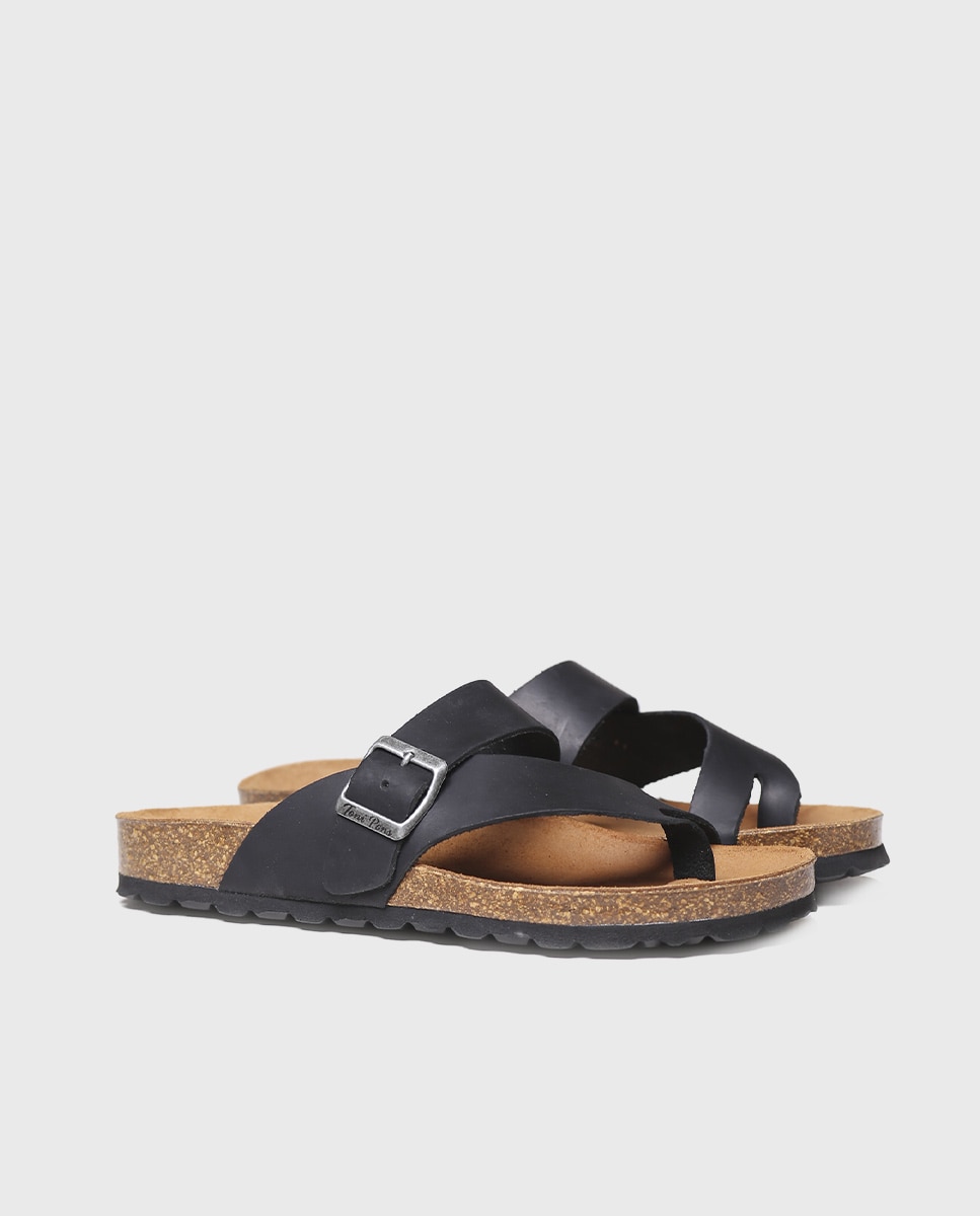 Sandalias planas de mujer de piel abiertas en tonos lisos - Toni Pons - Negro Negro-2