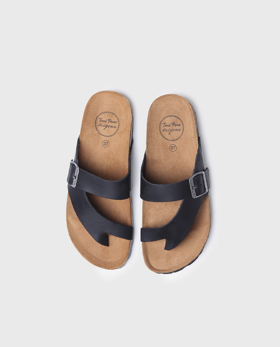 Sandalias planas de mujer de piel abiertas en tonos lisos - Toni Pons - Negro Negro-3