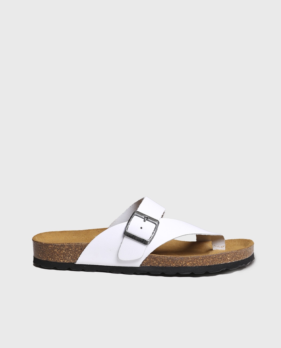 Sandalias planas de mujer de piel abiertas en tonos lisos - Toni Pons - Blanco Blanco-1