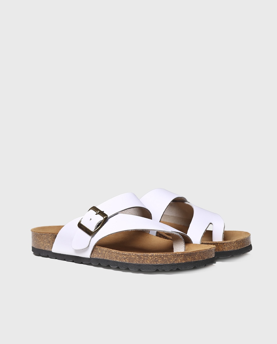 Sandalias planas de mujer de piel abiertas en tonos lisos - Toni Pons - Blanco Blanco-2