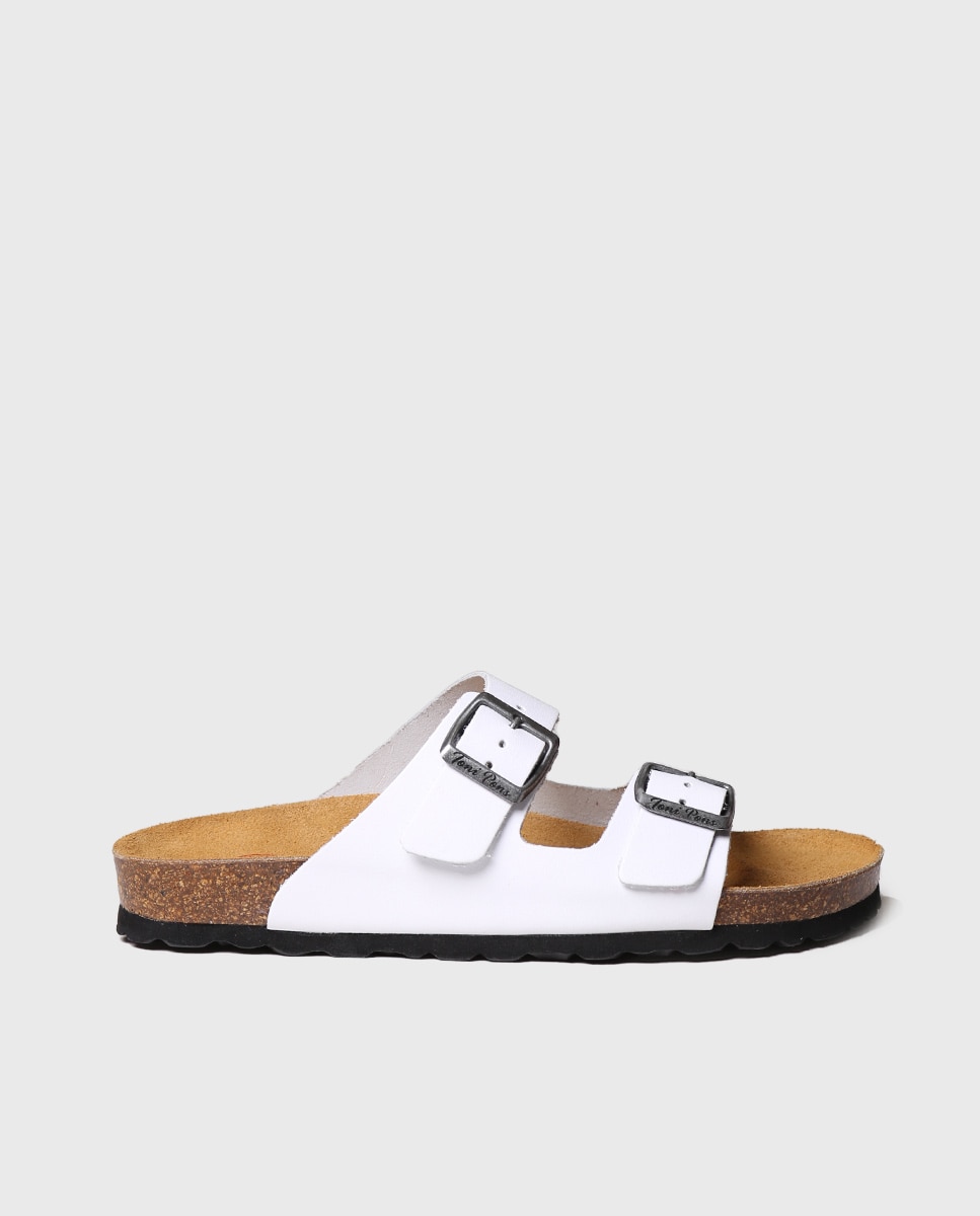 Sandalias planas de mujer de piel con hebillas - Toni Pons - Blanco Blanco-1