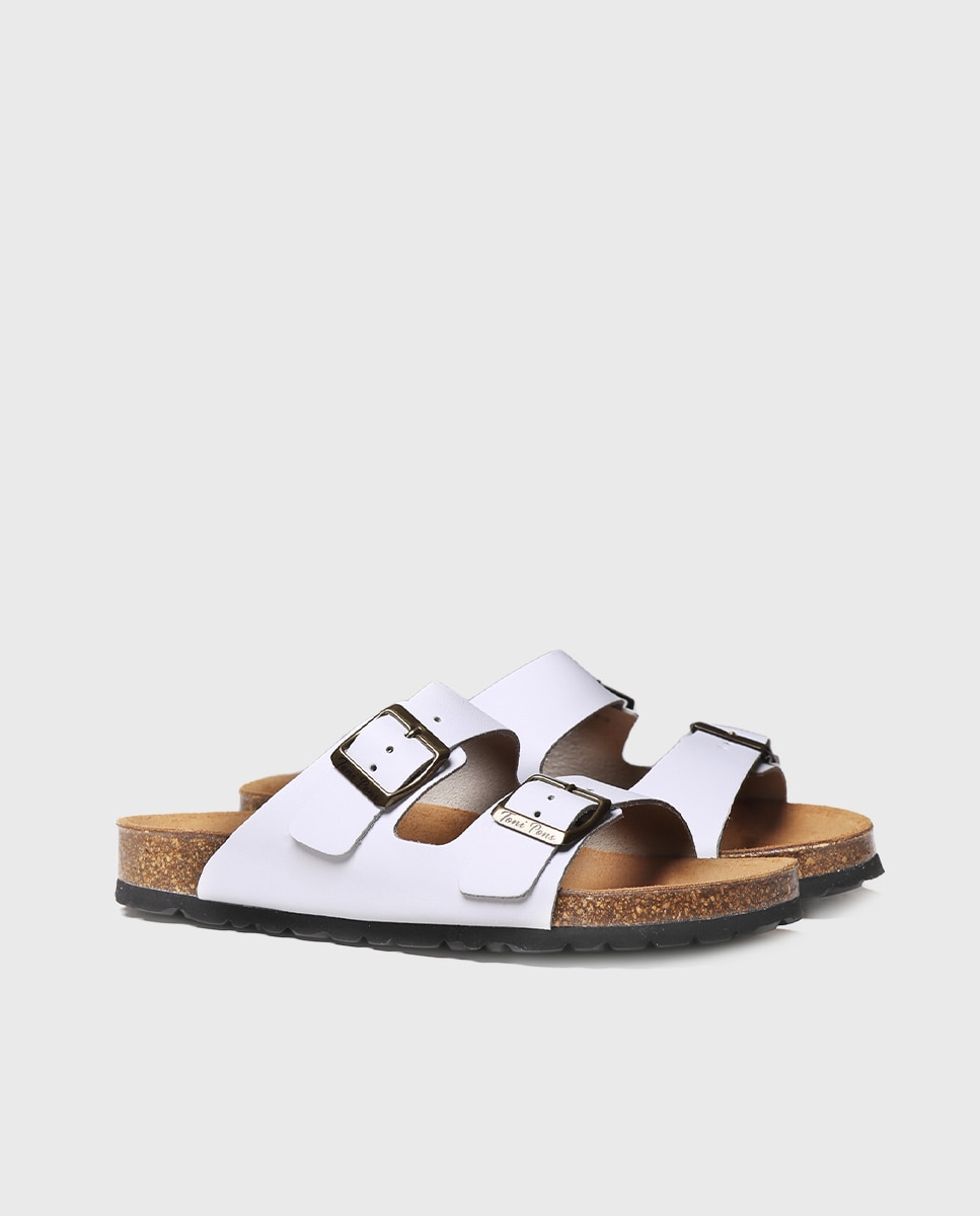 Sandalias planas de mujer de piel con hebillas - Toni Pons - Blanco Blanco-2