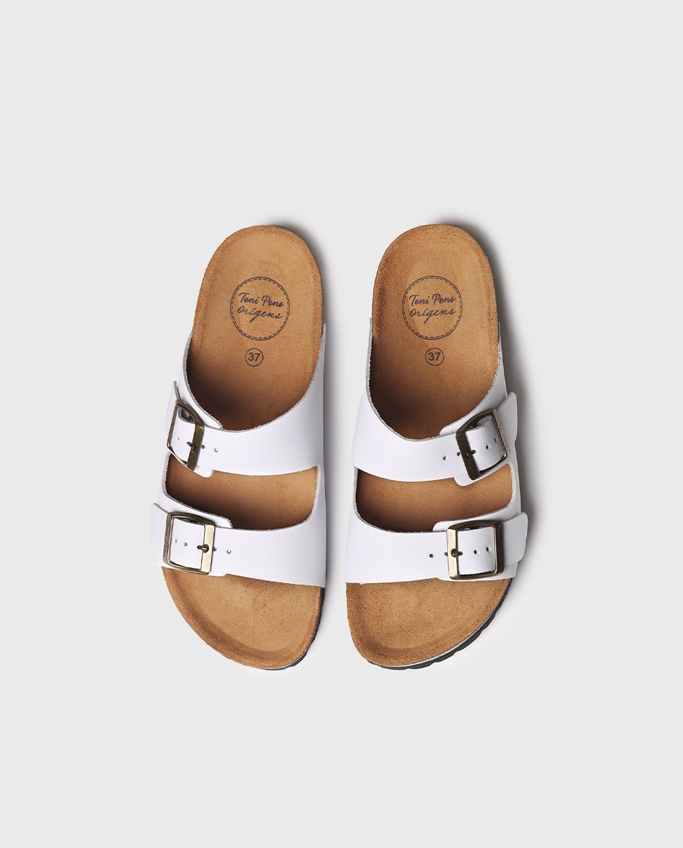 Sandalias planas de mujer de piel con hebillas - Toni Pons - Blanco Blanco-3