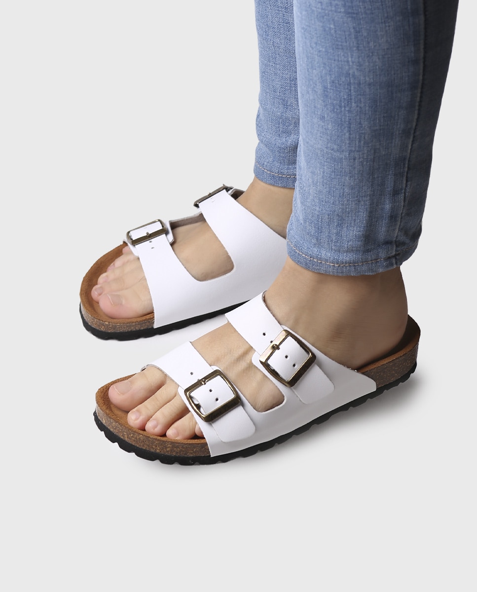 Sandalias planas de mujer de piel con hebillas - Toni Pons - Blanco Blanco-4