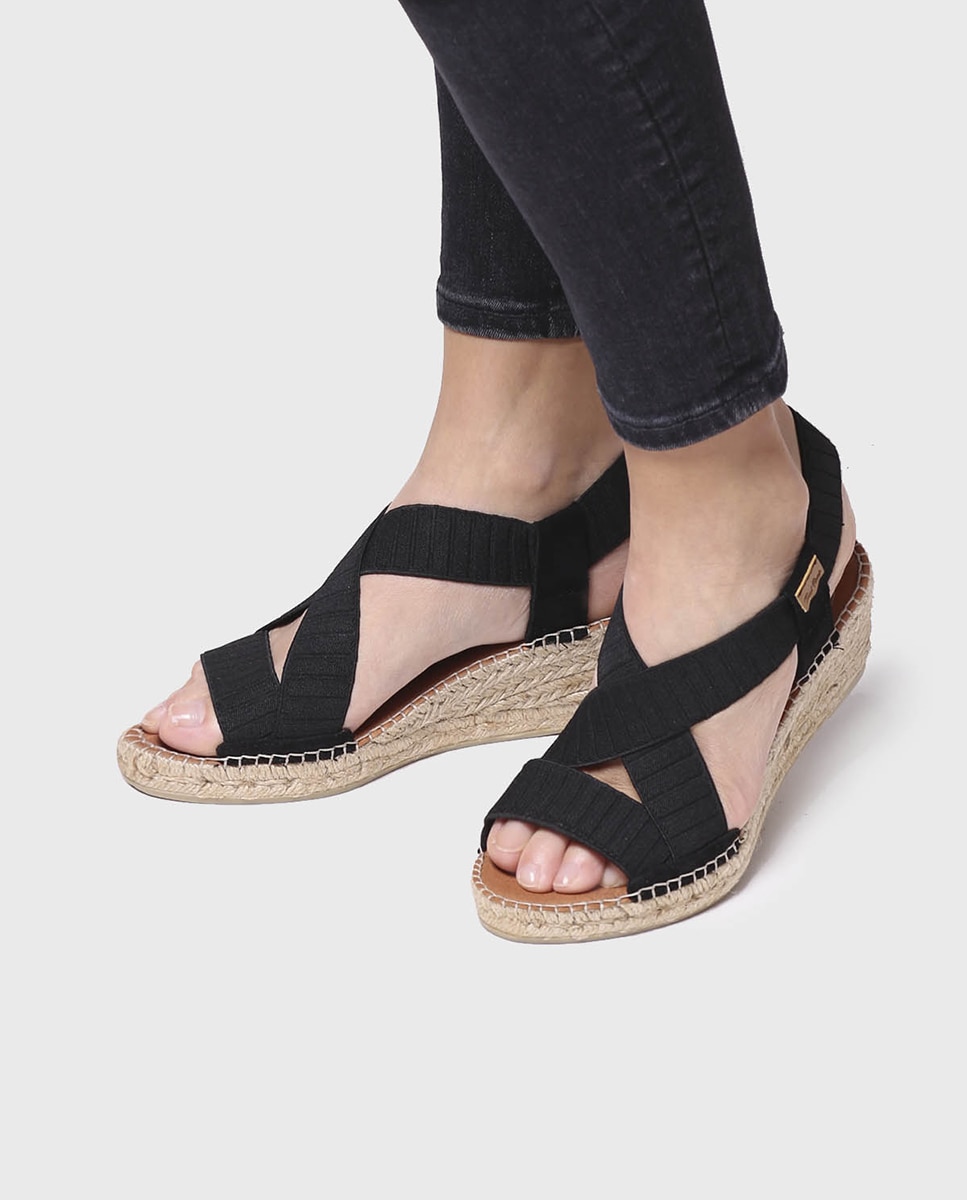 Alpargatas de cuña de mujer de ante con bandas elásticas - Toni Pons - Negro Negro-4