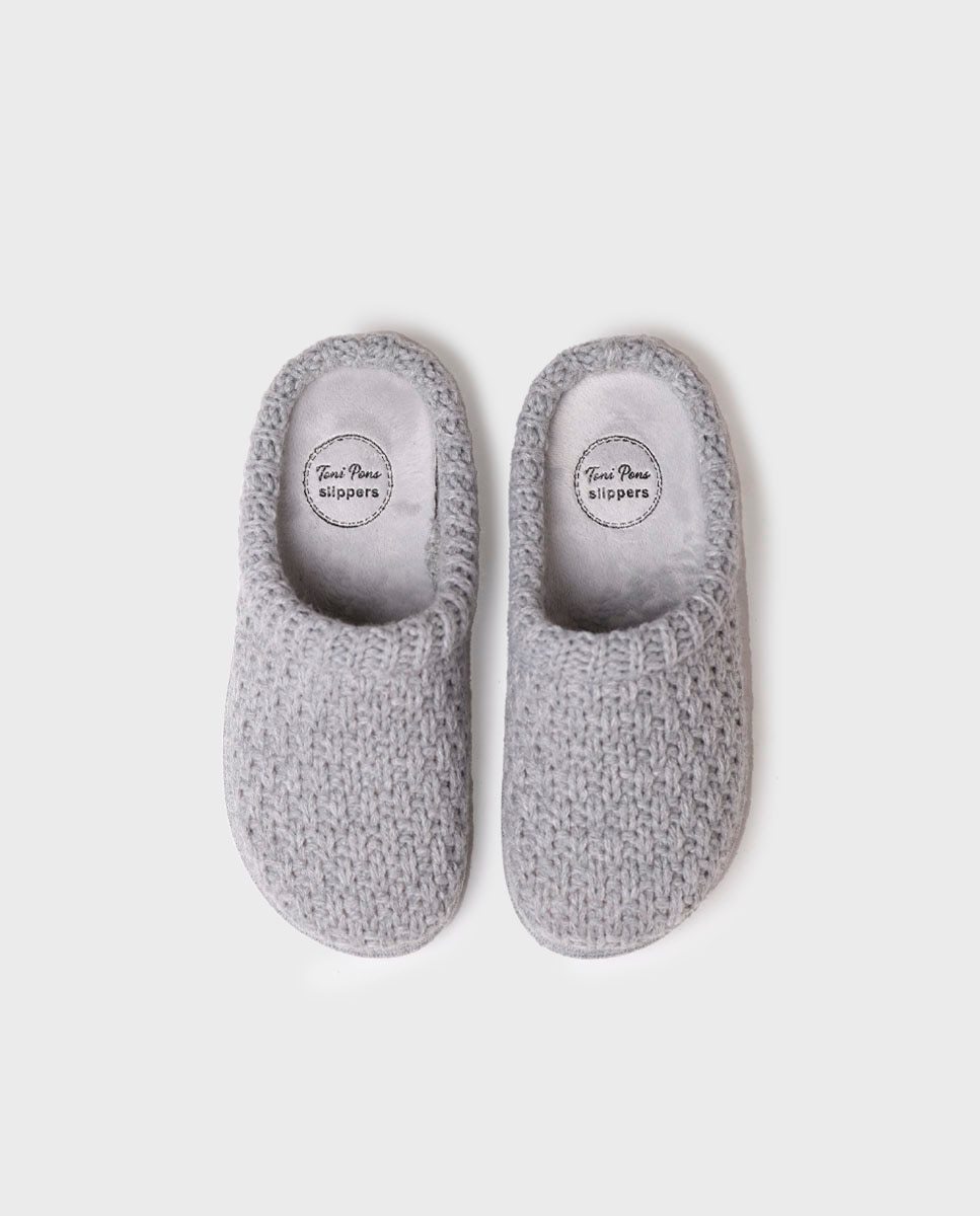 Zapatillas de casa abiertas de mujer de tejido con suela antideslizante - Toni Pons - Gris Gris-3