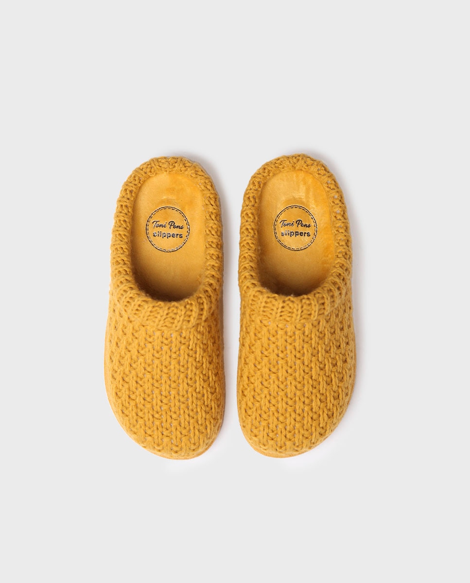 Zapatillas de casa abiertas de mujer de tejido con suela antideslizante - Toni Pons - Amarillo Amarillo-3