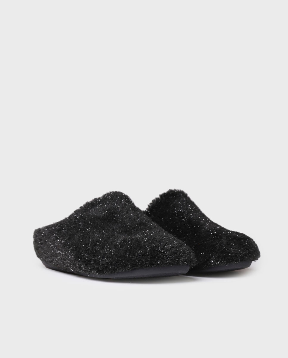Zapatillas de casa abiertas de mujer de tejido con suela antideslizante - Toni Pons - Negro Negro-2