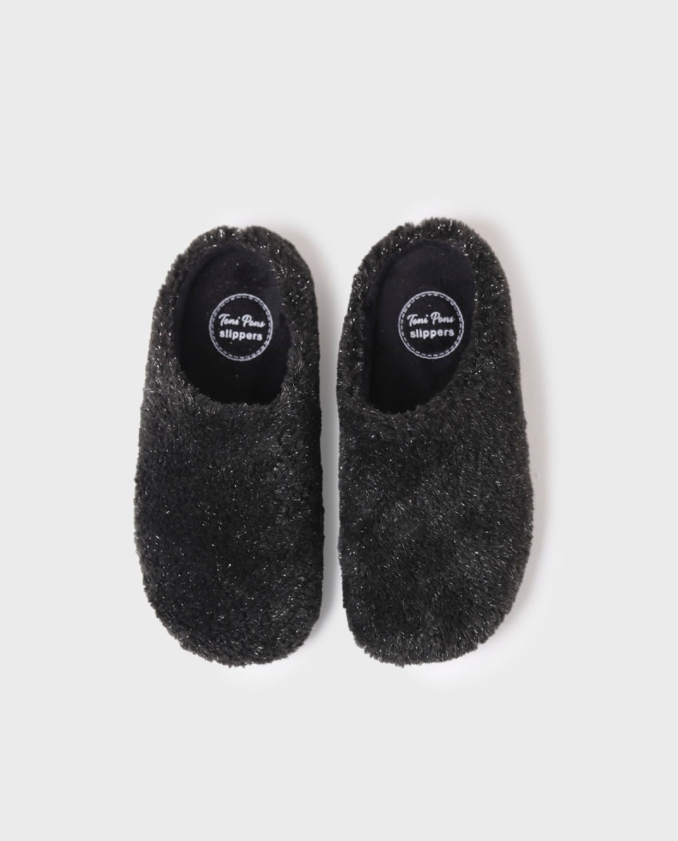 Zapatillas de casa abiertas de mujer de tejido con suela antideslizante - Toni Pons - Negro Negro-3