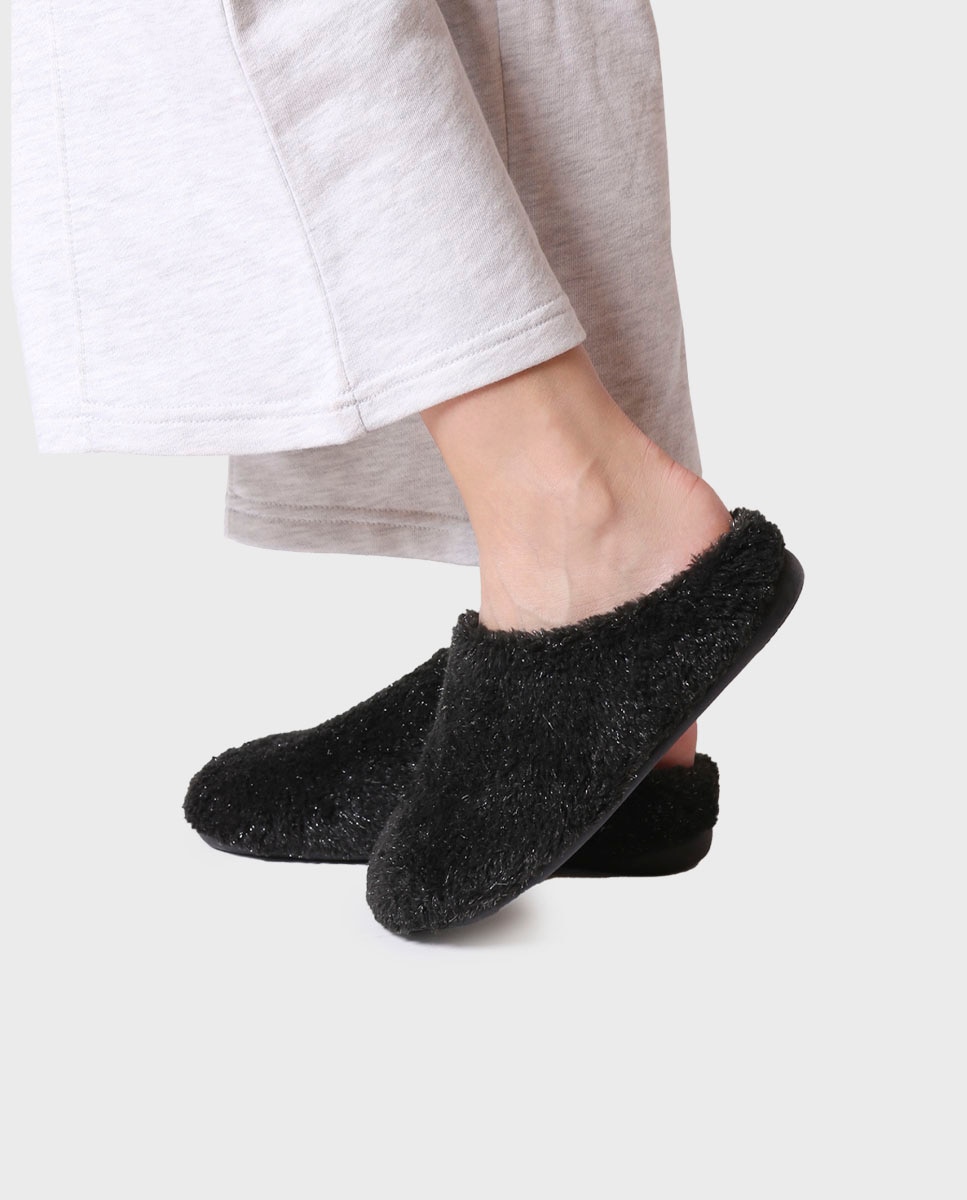 Zapatillas de casa abiertas de mujer de tejido con suela antideslizante - Toni Pons - Negro Negro-4