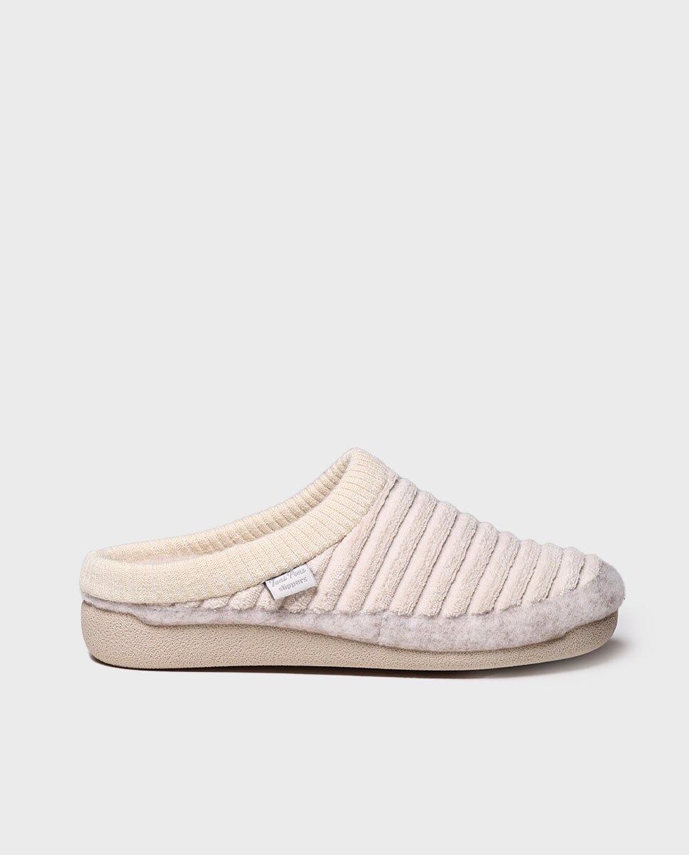 Zapatillas de casa abiertas de mujer de tejido con suela antideslizante - Toni Pons - Crudo Crudo-1
