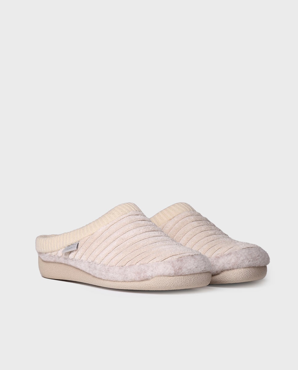 Zapatillas de casa abiertas de mujer de tejido con suela antideslizante - Toni Pons - Crudo Crudo-2