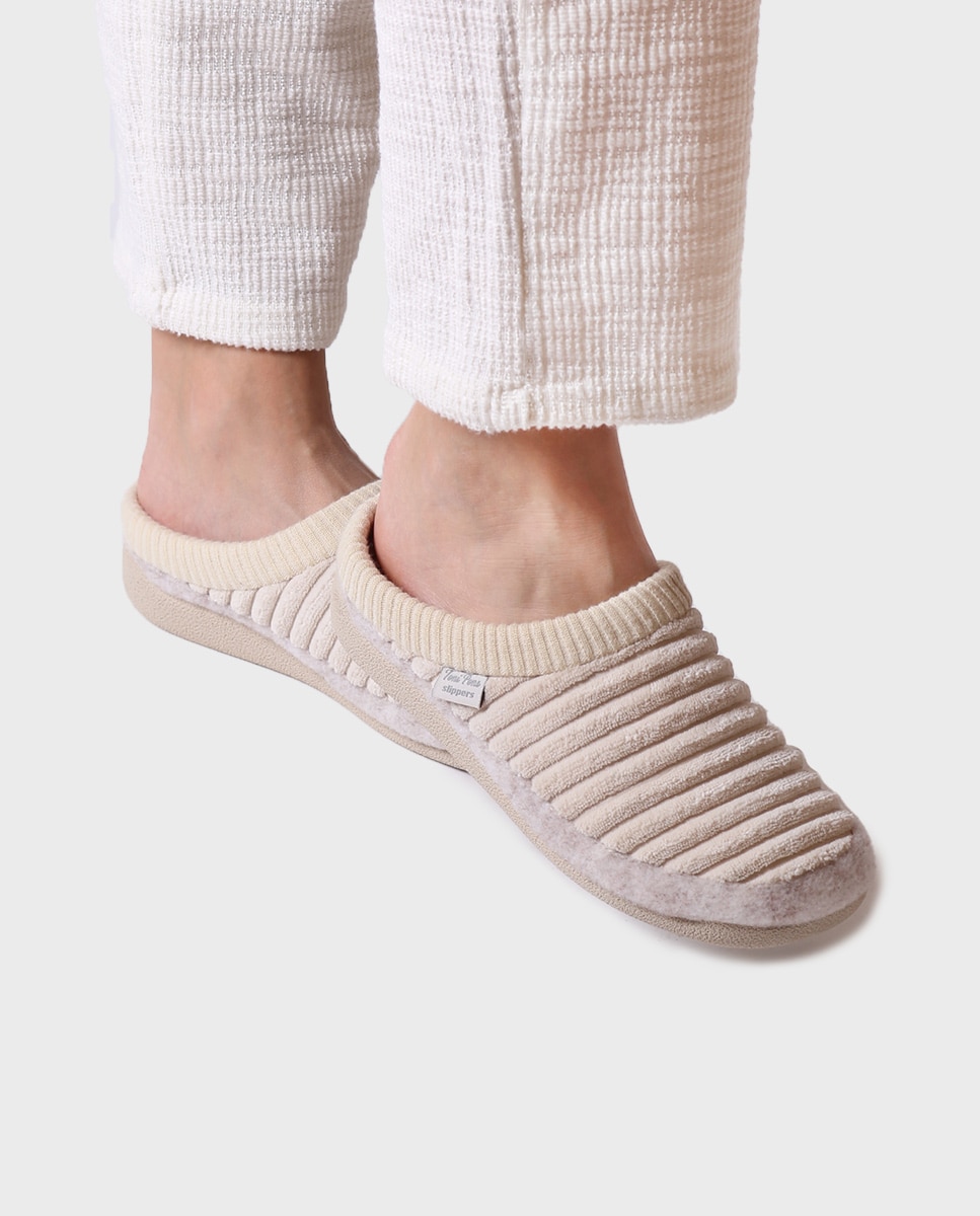 Zapatillas de casa abiertas de mujer de tejido con suela antideslizante - Toni Pons - Crudo Crudo-4