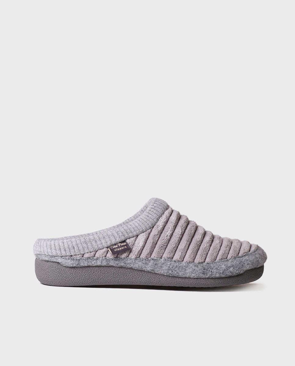 Zapatillas de casa abiertas de mujer de tejido con suela antideslizante - Toni Pons - Gris Gris-1