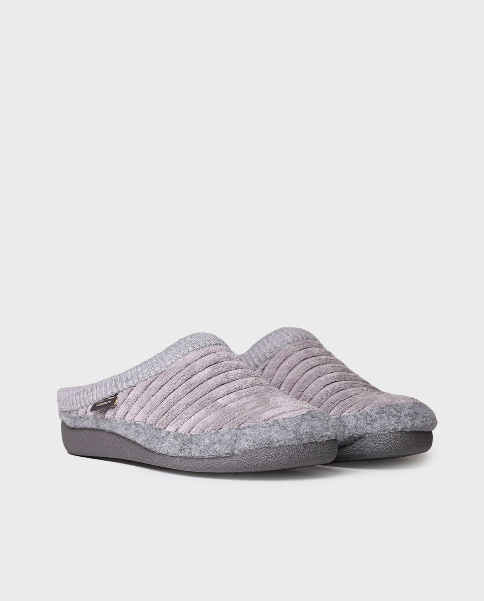 Zapatillas de casa abiertas de mujer de tejido con suela antideslizante - Toni Pons - Gris Gris-2