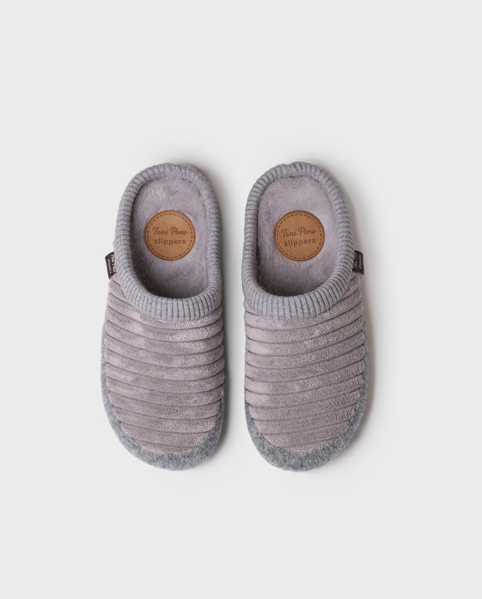 Zapatillas de casa abiertas de mujer de tejido con suela antideslizante - Toni Pons - Gris Gris-3