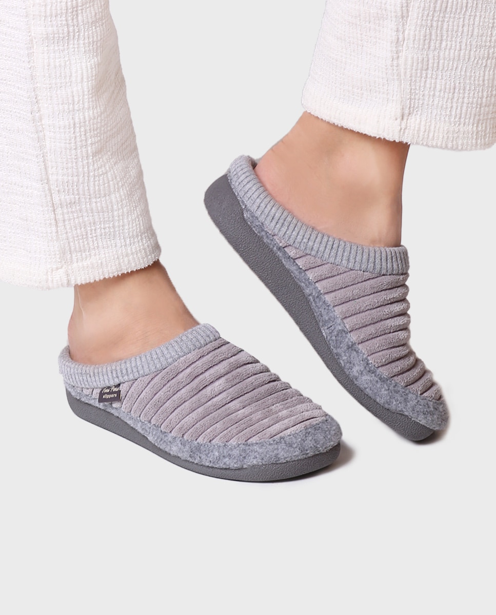 Zapatillas de casa abiertas de mujer de tejido con suela antideslizante - Toni Pons - Gris Gris-4