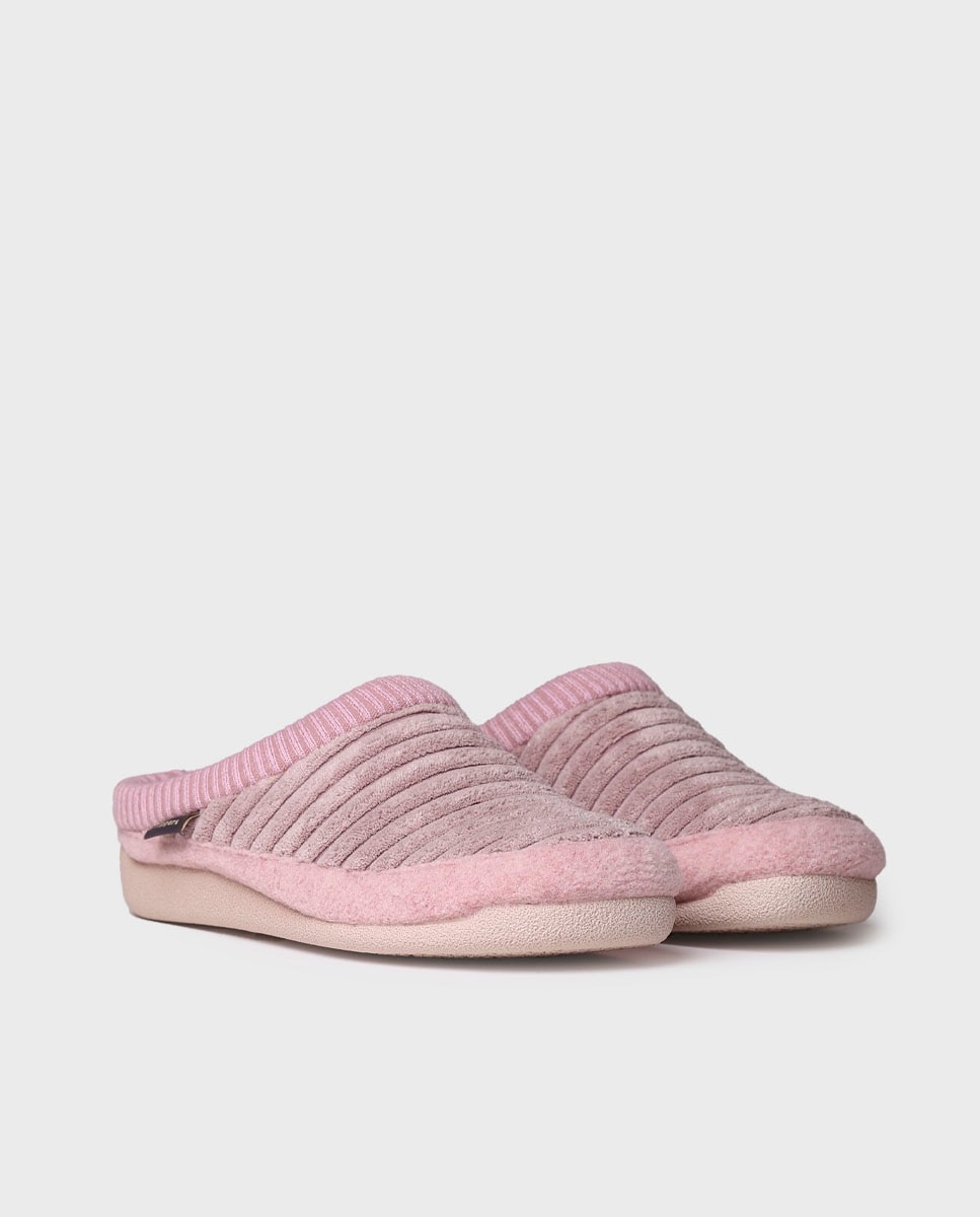 Zapatillas de casa abiertas de mujer de tejido con suela antideslizante - Toni Pons - Rosa claro Rosa claro-2