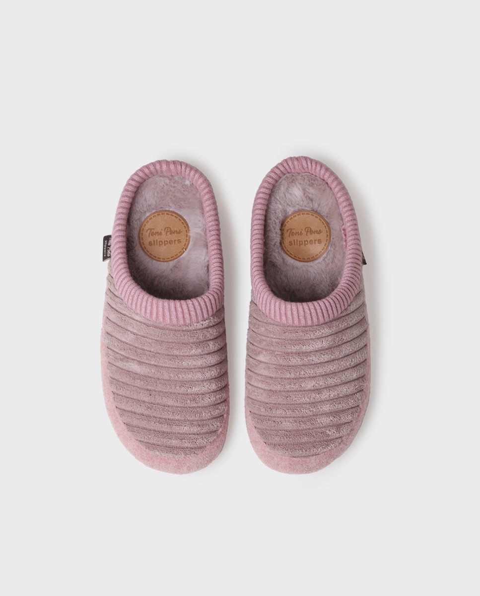 Zapatillas de casa abiertas de mujer de tejido con suela antideslizante - Toni Pons - Rosa claro Rosa claro-3
