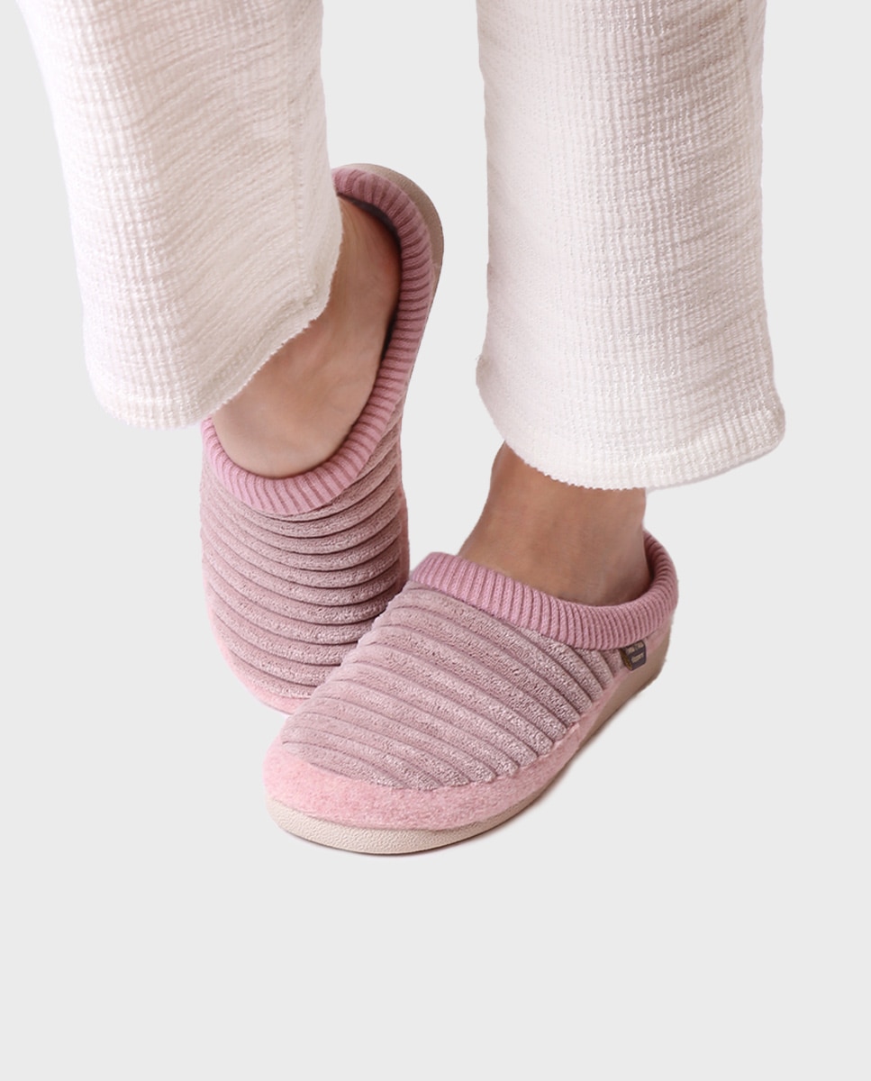 Zapatillas de casa abiertas de mujer de tejido con suela antideslizante - Toni Pons - Rosa claro Rosa claro-4