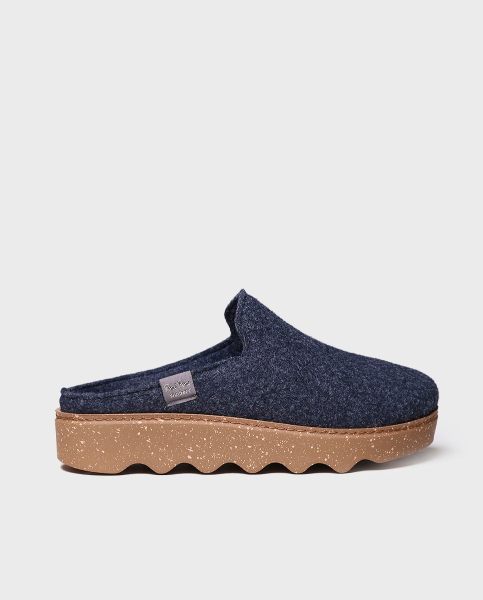 Zapatillas de casa abiertas de mujer de fieltro con suela antideslizante - Toni Pons - Azul marino Azul marino-1
