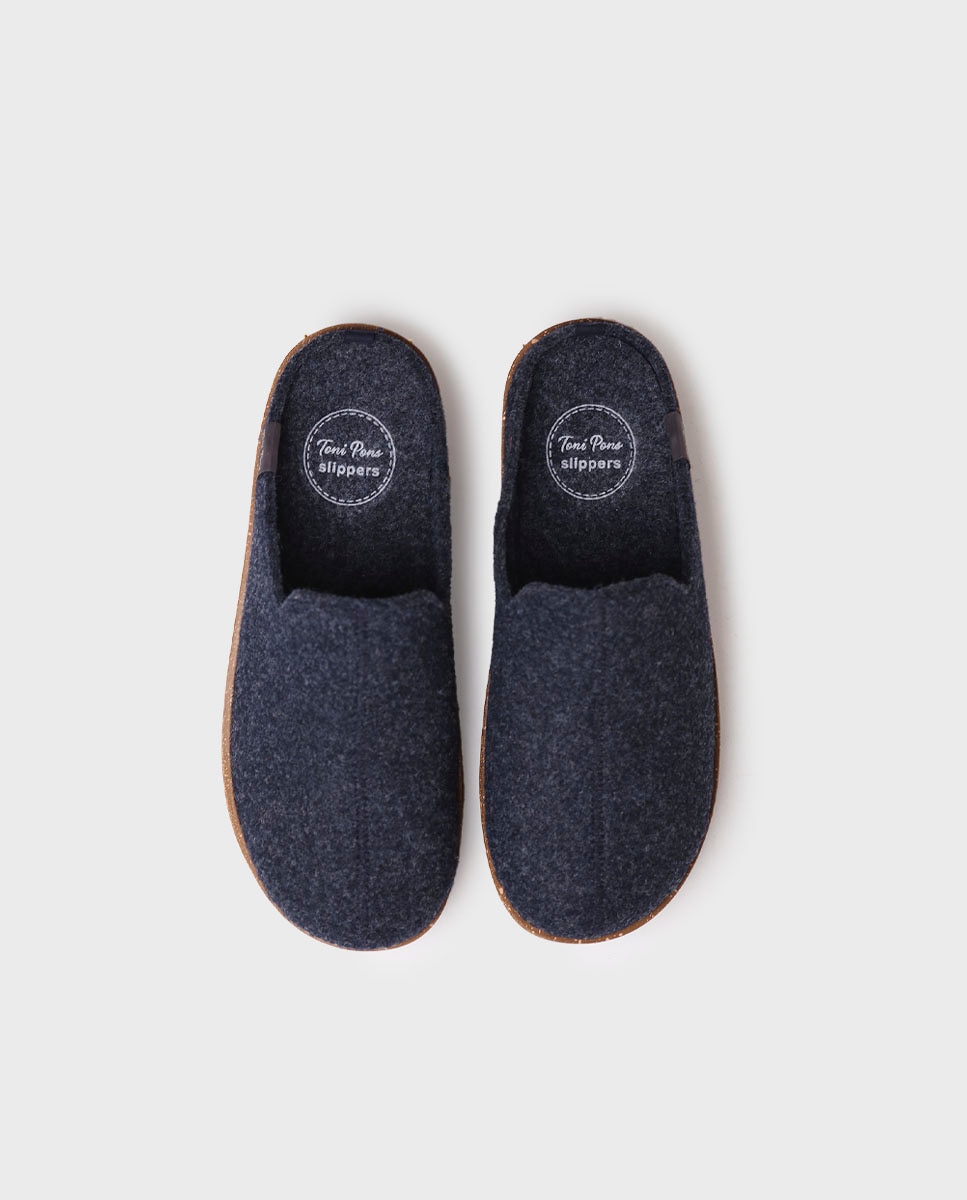 Zapatillas de casa abiertas de mujer de fieltro con suela antideslizante - Toni Pons - Azul marino Azul marino-3