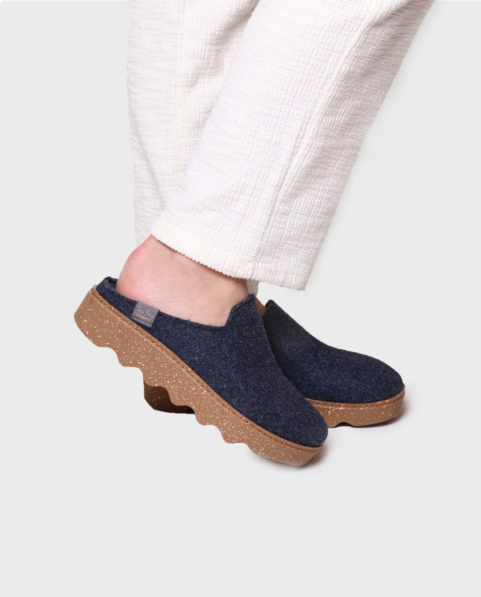 Zapatillas de casa abiertas de mujer de fieltro con suela antideslizante - Toni Pons - Azul marino Azul marino-4