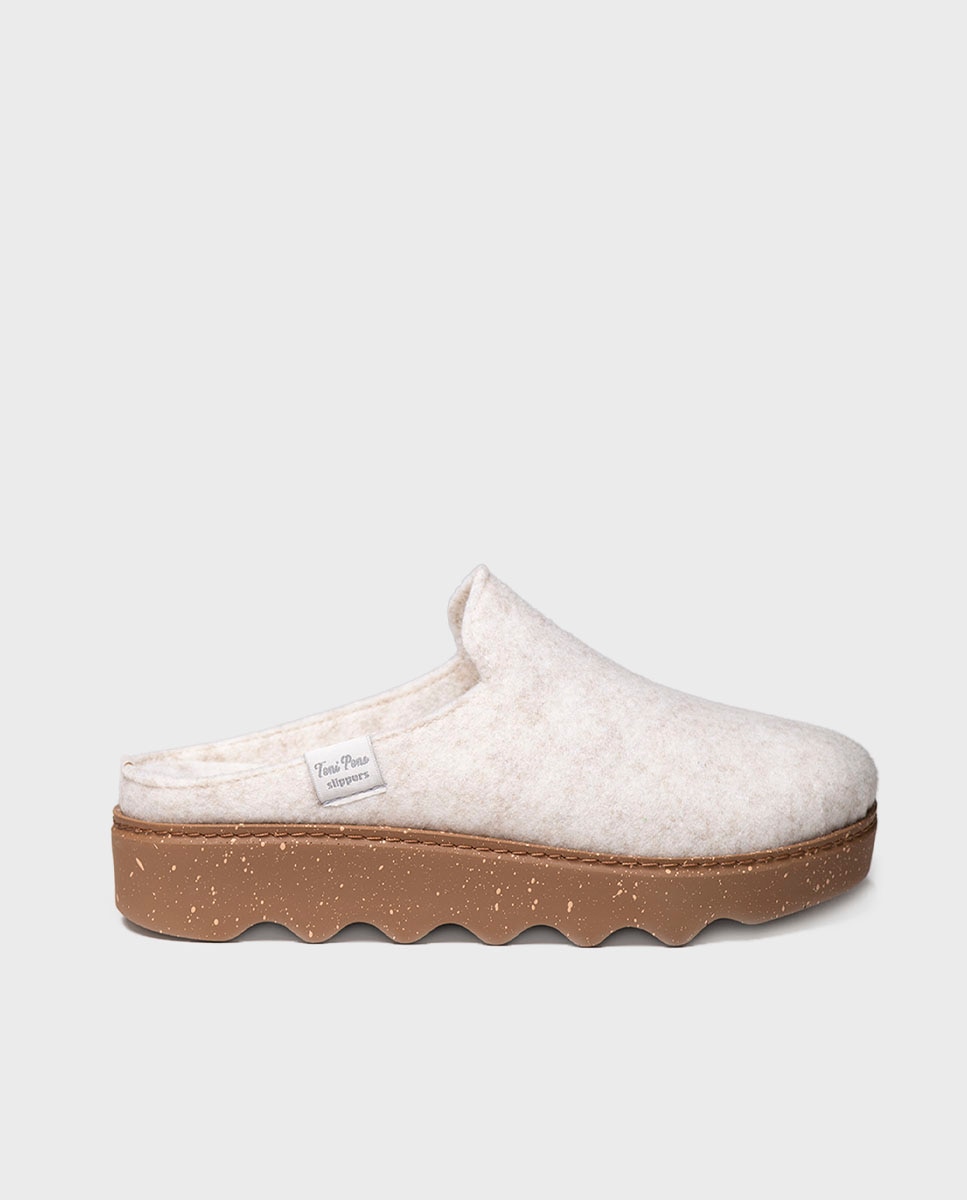 Zapatillas de casa abiertas de mujer de fieltro con suela antideslizante - Toni Pons - Crudo Crudo-1