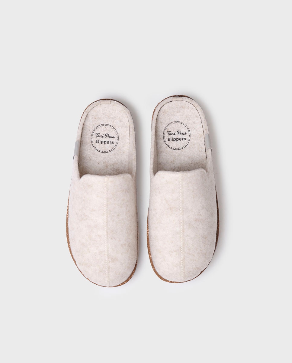 Zapatillas de casa abiertas de mujer de fieltro con suela antideslizante - Toni Pons - Crudo Crudo-3