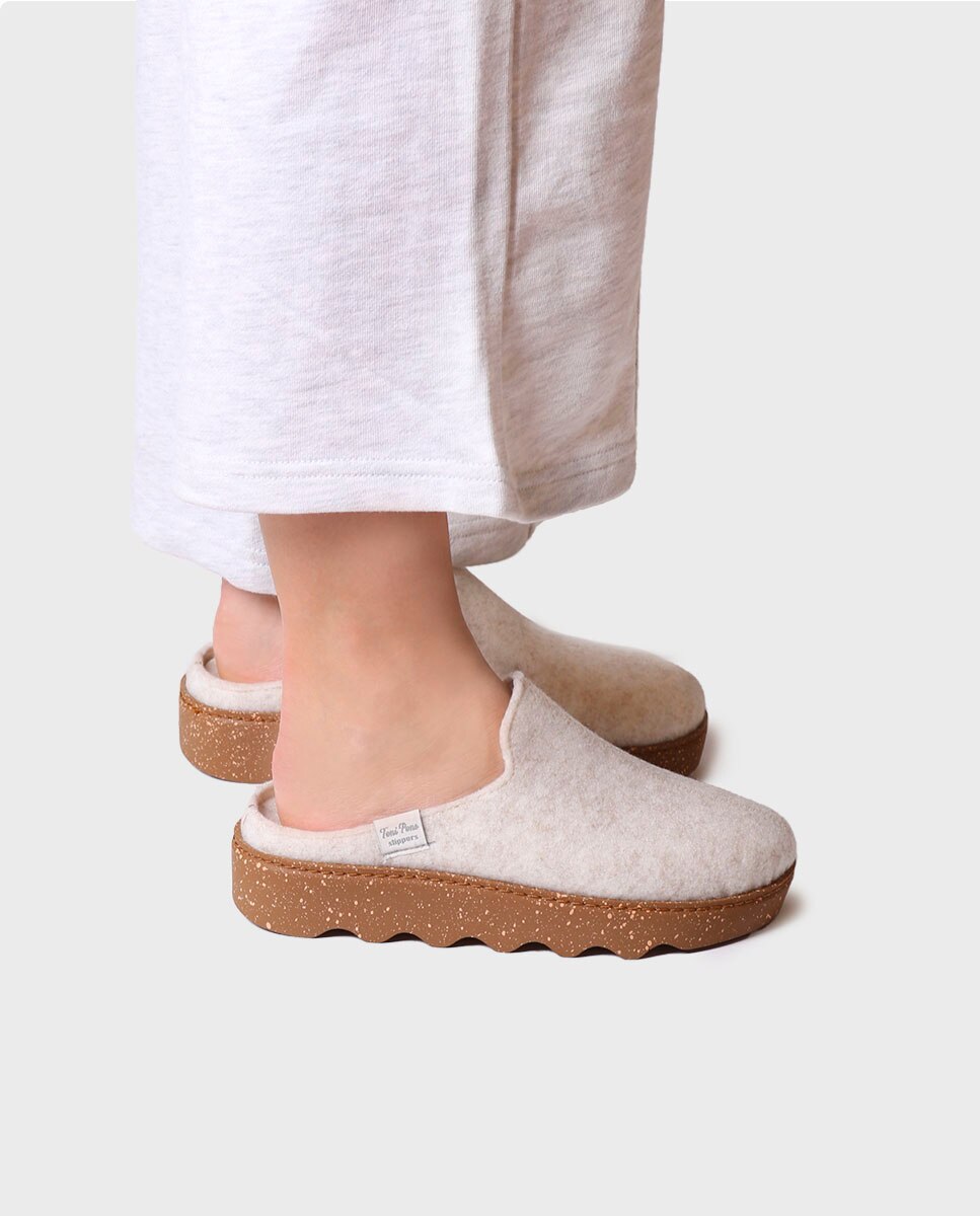 Zapatillas de casa abiertas de mujer de fieltro con suela antideslizante - Toni Pons - Crudo Crudo-4
