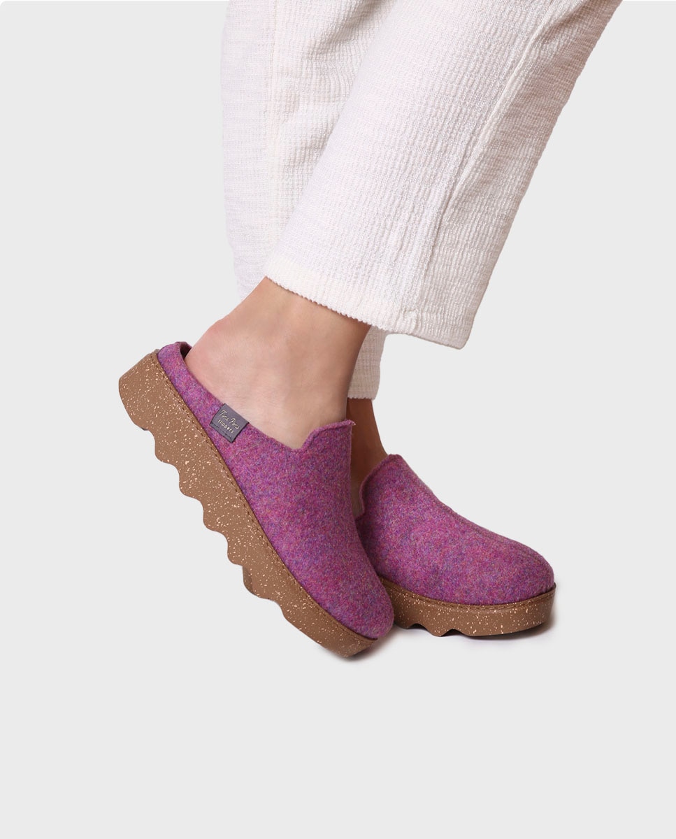 Zapatillas de casa abiertas de mujer de fieltro con suela antideslizante - Toni Pons - Morado Morado-4