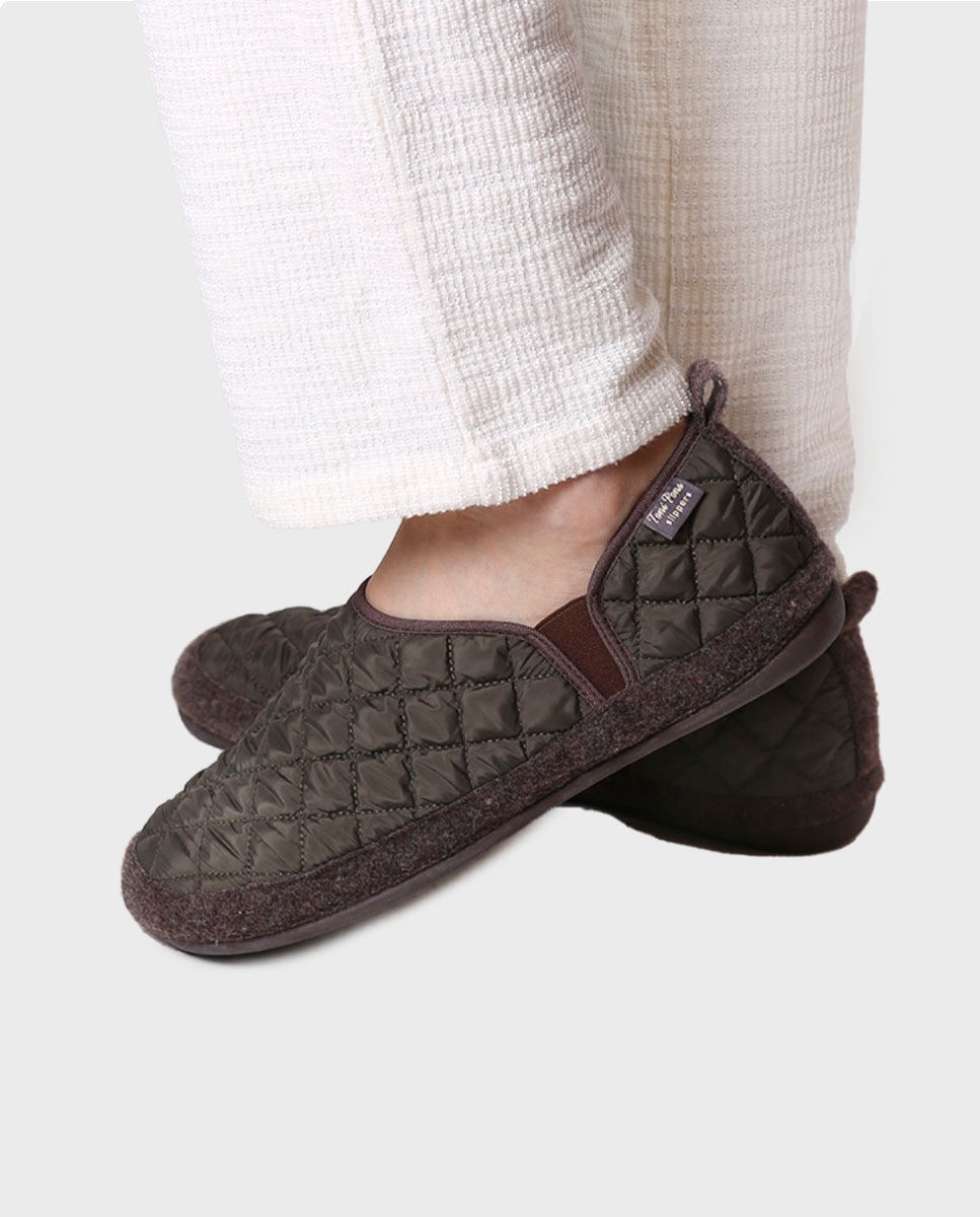 Imagen 2 de Zapatillas de casa de hombre de tejido con suela antideslizante - Kaki Kaki